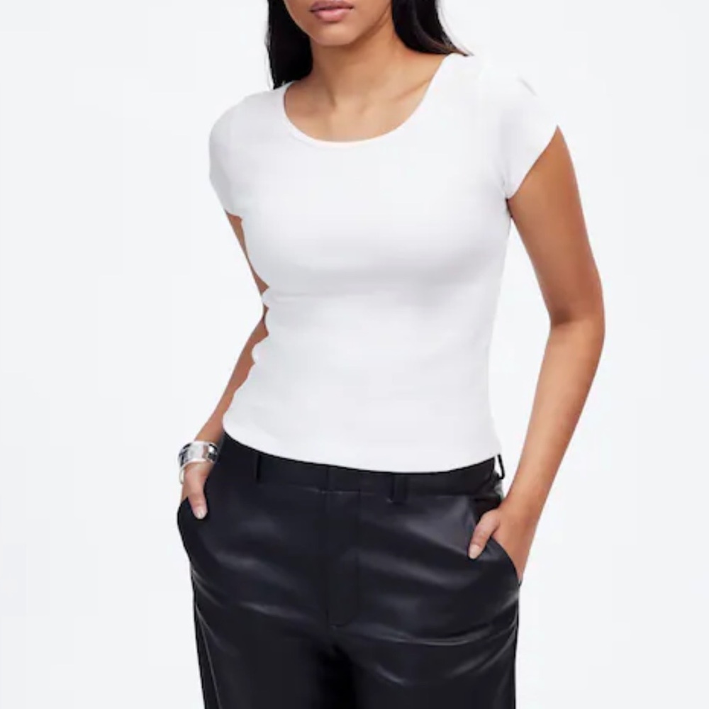 NWT Madewell Re)generative Cotton Ribbed Cap-Sleeve Tee, size M Whitw